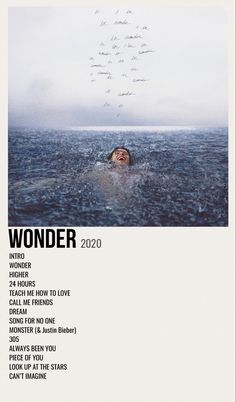 a poster with the words wonder written on it and an image of a person swimming in the water