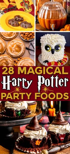 Wow, these Harry Potter party foods are incredible! Perfect for Harry Potter party! Butterbeer, Polyjuice Potion, Pumpkin Juice, Harry Potter drinks, Harry Potter desserts, Harry Potter appetizers, Hogwarts party, Halloween party theme, Halloween recipes, Halloween party ideas, Harry Potter inspired party foods, Harry Potter dinners food, pumpkin pasties. Harry Potter Themed Food Easy, Harry Potter Halloween Recipes, Harry Potter Foods To Make, Harry Potter Broomsticks Food, Harry Potter Theme Treats, Harry Potter Movie Food Ideas, Harry Potter Theme Party Ideas, Goblet Of Fire Snacks, Harry Potter Party Appetizers