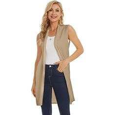 Moss Rose Women's Long Knit Cardigan, Casual, Sleeveless, Open Front Draped Duster Vest . Size: 2X.  Color: Beige.  Gender: female.  Age Group: adult. Cardigan Vest Sleeveless, Duster Vest, Moss Rose, Long Knit Cardigan, Sleeveless Cardigan, Casual Vest, Long Knit, Cardigan Vest, Loose Blouse