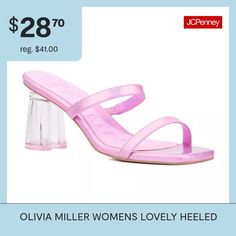 A clear heart-shaped heel adds a romantic twist to the lovely sandal, designed with a double-strap upper and square-toe shape. With a low heel and slide silhouette, it's both comfortable and easy to wear. Closure Type: Slip-OnShoe Heel Height: 2 InchesUpper/Outer Base Material: 100% PolyesterShoe Lining Material: PolyesterSole Material Content: 100% RubberToe Type: Square Toe, Open ToeHeel Style: Block HeelCountry of Origin: Imported Clear Sandals With Contrasting Heel For Spring, Spring Sandals With Transparent Straps And Block Heel, Spring Sandals With Contrasting Heel In Clear, Chic Jelly Sandals With Transparent Straps For Spring, Spring Low Heel Clear Heels, Spring Clear Low Heel Shoes, Spring Sandals With Clear Strap And Low Heel, Trendy Clear Strap Heels For Spring, Chic Jelly Sandals With Translucent Outsole For Spring