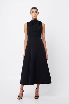 Cosmic Maxi Dress – Mossman Minimalist Heels, Black Dress With Pearls, Black Attire, Draped Bodice, Elegant Attire, Draped Neckline, Essential Dress, Check Dress, Lace Dresses