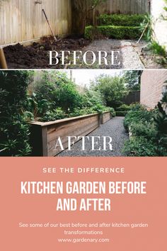 a garden before and after being cleaned with the help of a professional gardener's guide