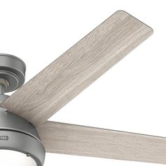 a ceiling fan with a wooden blade on it's side and a white background