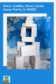 an advertisement for the snow castles show caves, snow parts and more on blue background