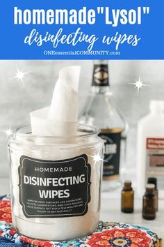 homemade disinfecting wipes in a glass jar