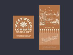 two business cards with the words westwood and lombard marina district on them