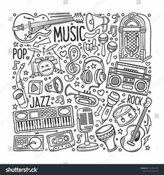 hand drawn doodle music background with musical instruments and other items stock photo edit now