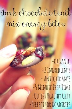 a hand holding a spoon full of dried fruit and nuts with text overlay that reads, make ahead mix energy bites