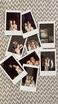 several polaroid photos of people in formal wear