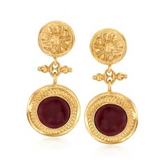 Italian Garnet Floral Drop Earrings in 18kt Gold Over Sterling | Ross-Simons Gold Daisy Earrings, Garnet Drop Earrings, Pearl Earrings Handmade, Filigree Hoop Earrings, Garnet Birthstone, Glass Drop Earrings, Luxury Earrings, Italian Jewelry, Glass Pendant Necklace