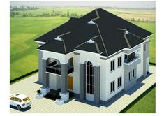 an artist's rendering of a two story house in the middle of a field