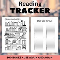 a book with the words reading tracker on it and an image of a bookshelf