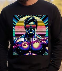 A cozy Unisex Heavy Blend™ Crewneck Sweatshirt featuring a retro synthwave design with a bodybuilder and the text 'Do You Even Hypertrophy, Bro'. Perfect for fitness enthusiasts or anyone who loves the 1980s vibe. This sweatshirt is ideal for colder months and provides a comfy wearing experience with its classic fit and crew neckline. It is relevant for fitness enthusiasts, bodybuilding fans, and those who appreciate nostalgic designs. Great for gifting during fitness milestones, birthdays, or holidays like Christmas. Product features - Made with a cozy medium-heavy fabric blend of 50% cotton and 50% polyester for warmth - Ribbed knit collar for elasticity and shape retention - Double-needle stitching for durability - Ethically grown US cotton for sustainability - Retro synthwave design fo Fitness Milestones, Retro Synthwave, Muscle Builder, Vintage Muscle, Vintage Pullovers, Gym Clothing, Clothing Vintage, Do You, Bodybuilder