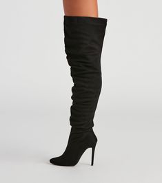 In these slouchy boots. you'll never not be fabulous walking all over town! They feature a pointed toe. stiletto heel. inner zipper closure. and an over-the-knee shaft length on faux suede material. Style with a short sweater dress to complete your chic look! Fit & Features Pointed toe Stiletto heel Inner zipper closure Over-the-knee shaft length Slouchy design Faux suede material Runs true to size Fall Knee-high Pointed Toe Boots For Night Out, Trendy Fitted High Shaft Boots, Trendy Tall Knee-high Boots With High Heel, Trendy Fitted Knee-high Boots With Pointed Toe, Trendy Tall Heeled Boots For Night Out, Trendy Tall Knee-high Boots For Night Out, Plus Size Boots, Short Sweater Dress, Short Sweater