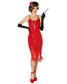 Great Gatsby Red Dress, Red Flapper Dress 1920s, Red 1920s Dress, 20s Party Outfit, Decades Dance, 1920s Outfit Ideas, Great Gatsby Outfit, Red Flapper Dress, Great Gatsby Costume