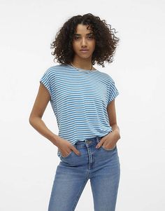 Vero Moda oversized t-shirt in blue stripe | ASOS Stripe T Shirt, Winter Party Dress, Long Sleeve Floral Dress, Satin Slip Dress, Active Wear Leggings, Oversized T Shirt, Petite Maternity, Tailored Trousers, Floral Dress Black