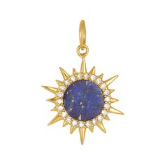 Lapis and Diamond Sunburst Charm-Karen Lazar Design-Karen Lazar Design Celestial 14k Gold Gemstone Jewelry, Celestial Style Sterling Silver Jewelry In Yellow Gold, Celestial Yellow Gold Jewelry With Birthstone, Celestial Style Yellow Gold Birthstone Jewelry, Celestial Round Pendant Jewelry With Hallmark, Celestial Style Yellow Gold Necklace With Polished Finish, Celestial Gemstone Necklace In Yellow Gold, Celestial Yellow Gold Gemstone Necklaces, Celestial Yellow Gold Gemstone Necklace