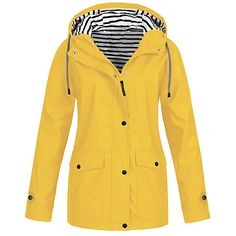 Category:Outerwear,Jacket; Season:Winter,Fall,Spring; Fabric:Polyester; Sleeve Length:Long Sleeve; Look After Me:Clean With Wet Towel,Hand wash; Gender:Women's; Size Suggestion:standard size, select your usual size; Style:Basic,Sporty; Elasticity:Micro-elastic; Occasion:Sports  Outdoor; Age Group:Adults; Details:Lined; Outerwear Length:Regular; Closure Type:Buckle,Zipper; Placket:Zipper; Fit Type:Regular Fit; Function:Waterproof,Digital,Windproof,Quick Dry; Pattern:Solid Colored; Design:Pocket,Z Yellow Hooded Raincoat For Fall, Hooded Yellow Raincoat For Fall, Hooded Parka For Rainy Weather, Windproof Raincoat For Fall And Cold Weather, Yellow Raincoat With Pockets For Fall, Windproof Raincoat For Cold Weather In Fall, Waterproof Long Sleeve Hooded Jacket For Fall, Fall Windproof Parka For Rainy Weather, Fall Hiking Raincoat