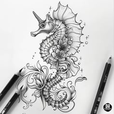 Unique Seahorse Tattoo Drafts Thigh Piece Tattoo For Women, Ocean Animals Tattoo, Ocean Tattoos Sleeve For Women, Under The Sea Tattoo, Mermaid Sleeve Tattoos, Horse Tattoo Design, Mermaid Tattoo Designs, Seahorse Tattoo