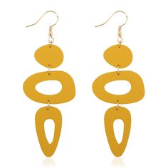 PRICES MAY VARY. 【QUALITY MATERIAL】Eye-catching Yellow Earrings for Women. The layered geometric leather dangle earrings are made of soft goat skin leather from Italy, not PU leather or faux leather. Selected genuine leather, no irritating smell, and won't hurt the skin. Delicate leather, lasting color retention, comfortable touch. 18K Gold Plated hook, nickel free, light to wear and wont produce tension on your earlobes. Hypoallergenic earrings are suitable for sensitive ears. 【LENGTH AND SIZE】 Leather Earrings Ideas, Earring Shapes, Big Dangle Earrings, Holiday Party Jewelry, 90s Boho, Leather Earring, Light Weight Jewelry, Handmade African, Yellow Earrings