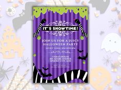 it's showtime halloween party with purple and black stripes