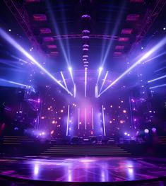 an empty stage with bright lights and spotlights