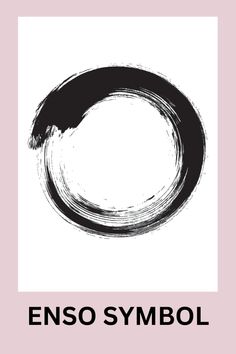 the logo for enso symbol is shown in black and white on a pink background