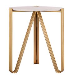 a gold and white side table with curved legs