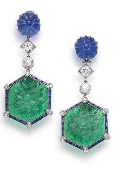 Carved Gemstones Jewelry, Carved Emerald, The Bling Ring, Jeweled Earrings, Diamond Jewelry Designs, Sapphire Pendant, Fabulous Jewelry, Fine Jewels, Lovely Jewellery