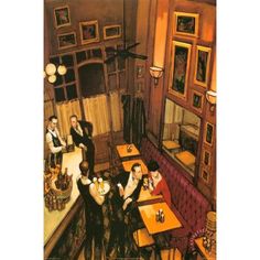 a painting of people sitting at tables in a restaurant