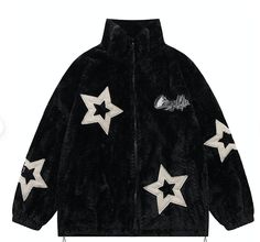 Mens Winter Jacket, Retro Summer Outfits, Star Jacket, Rabbit Fur Jacket, Couple Jacket, Embroidered Coat, Coat Women Fashion, Style Hip Hop, Polyester Jacket