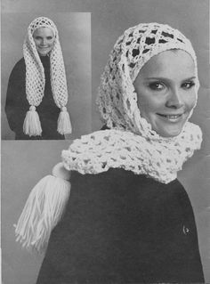 a woman wearing a crocheted hat and scarf