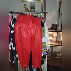 New York And Company Red High Waist Joggers. Size Large. Brand New Red High Waist Bottoms For Going Out, Chic Red Bottoms For Going Out, Red Leather Bottoms For Work, Chic Red Leather Bottoms, Red High Waist Leather Pants For Spring, High Waist Red Leather Pants For Spring, High-waisted Red Leather Pants For Spring, Spring Red High-waist Leather Pants, High Waist Red Leather Pants For Fall