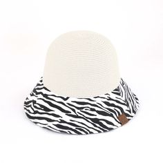 CC Zebra Print Straw Bucket Hat - Truly Contagious Trendy Brimmed Straw Hat For Outdoor, Casual Packable Straw Bucket Hat, Lightweight White Sun Hat For Vacation, Black Cloche Hat For Beach, Casual Straw Bucket Hat With Uv Protection, Casual Straw Bucket Hat With Upf 50+, White Straw Sun Hat For Travel, Casual Uv Protection Straw Bucket Hat, Lightweight Wide Brim White Hat