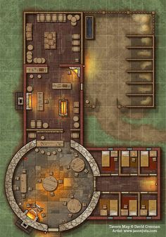 an overhead view of a floor plan for a restaurant with tables, chairs and seating areas