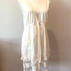 Nwt 100% Cotton Plunging Neckline Sleeveless Sheer Bottom Panels 38” Length 19” Pit To Pit Measured Flat G0493 Flowy V-neck Sundress With Lace Trim, Feminine V-neck Sleeveless Dress For Beach, V-neck Maxi Dress For Daytime, Feminine White V-neck Beach Dress, V-neck Lined Sleeveless Dress For Beach, V-neck Sleeveless Beach Dress Lined, V-neck Sleeveless Lined Dress For Beach, V-neck Sleeveless Dress For Beach, Daytime Sleeveless Mini Dress With Lace Trim