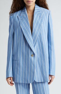 Stella McCartney Oversize Pinstripe Blazer | Nordstrom Claudia Jessie, Structured Blazer, Broken Arm, Pinstripe Blazer, Dressed To The Nines, Pinstripe Suit, Blazer Designs, Women Pants, Business Suit