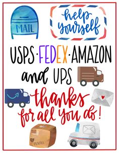 a poster with the words usps fedex amazon and ups thanks for all you do