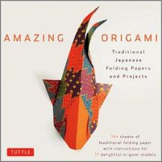 an origami fish made out of paper and folded in different colors, with the title'amazing origami traditional japanese folding papers and projects '