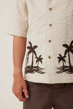 Cabana Short Sleeve Shirt Tropical Cotton Camp Shirt With Camp Collar, Tropical Printed Cotton Camp Shirt, Pre-shrunk Cotton Camp Shirt For Outdoor, Cotton Camp Shirt With Palm Tree Print, Relaxed Fit, Cotton Button-up Camp Shirt With All Over Print, Shirt Sleeves, Short Sleeve Shirt, Sleeve Shirt, Pajamas