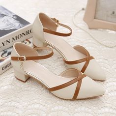 Lasaky - Chic and Minimalist Pointed Toe Sandal with Buckle Strap and Chunky Heels Sandals Aesthetic, Creative Shoes, Cute Shoes Heels, White Sandals Heels, Casual Leather Shoes, Shoe Sole, Mid Heel Sandals, Womens Chunky Heels, Low Heel Sandals