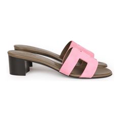 This pair of Oasis sandals are in rose suede and feature the iconic H. Origin: ItalyCondition: Pristine; new or never wornAccompanied by: Hermes box, dustbagsSize: 36.5 EU Luxury Pink Mules For Summer, Luxury Pink Summer Mules, Pink Leather Sandals With Contrasting Heel, Pink Sandals With Contrasting Heel Counter For Summer, Pink Sandals With Contrasting Block Heel, Pink Block Heel Sandals With Contrasting Heel Counter, Luxury Suede Summer Heels, Pink Suede Open Toe Sandals, Luxury Suede Mules For Summer