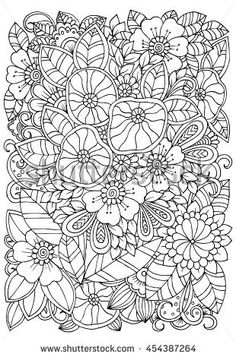 a coloring page with flowers and leaves in black and white, on a white background