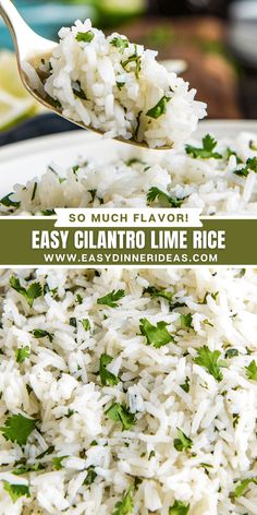 white rice with cilantro and parsley is served in a bowl on the table