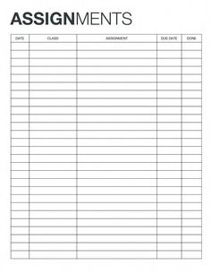 an assignment sign up sheet with the words assignments written in black and white on it