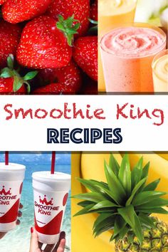 smoothie king recipe collage with strawberries and pineapple