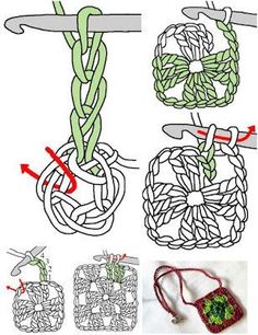 the instructions for how to crochet are shown in different styles and colors, including yarn