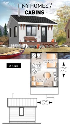 the tiny house is shown with floor plans