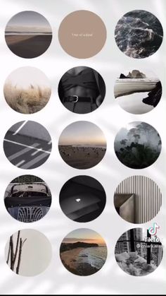 a bunch of different pictures that are in the same circle on a white background with black and brown accents