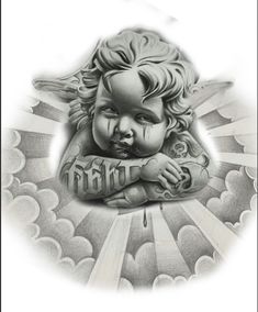 a drawing of a baby with an angel on it's chest